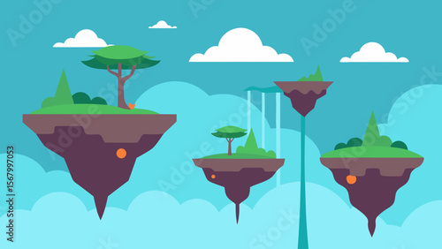 Breathtaking Fantasy Landscape Featuring Magnificent Floating Islands in the Sky