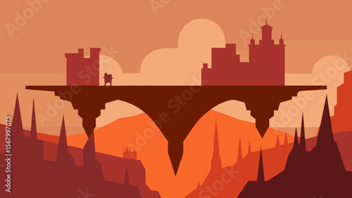 Fantasy City Resting on a Colossal Petrified Creature Ancient World Wonder