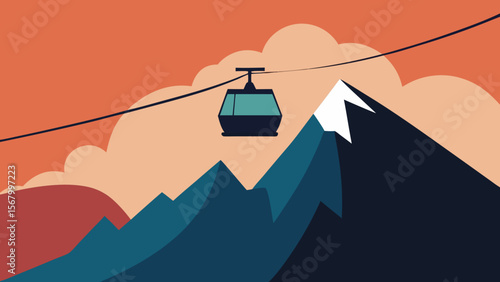 Flat Design Illustration of a Mountain Cable Car