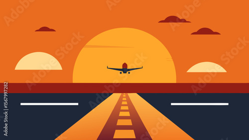 Flat Design of an Airport Runway with a Plane Taking Off