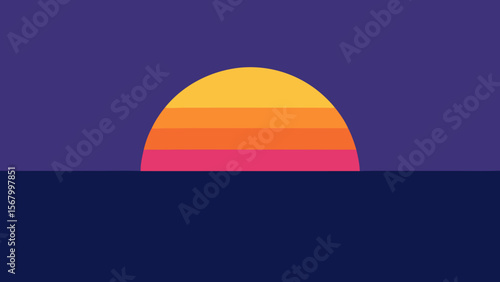 Minimalist Design of Sun Dipping Below Ocean Horizon Sunset