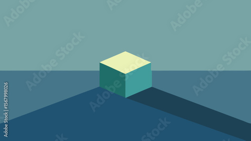 Minimalist Landscape with a Perfect Geometric Cube Clean Design