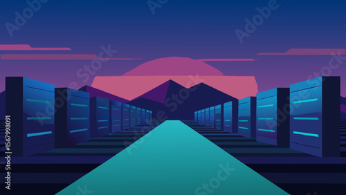 Minimalist Landscape of a Vast Empty Data Center Futuristic Design
