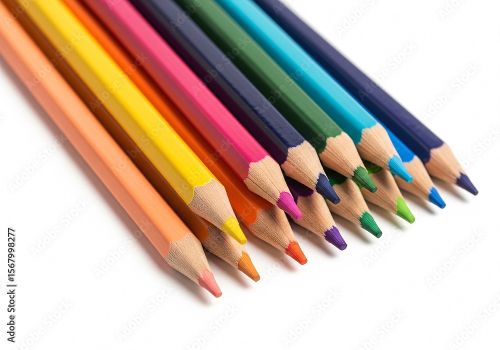 Colored pencils arranged together isolated on white background Colored pencils arranged together isolated on white background