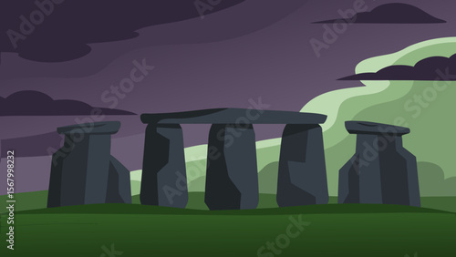 Moody Illustration of Ancient Stone Ruins Like Stonehenge Mysterious