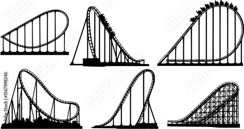 Roller coaster vector silhouettes. Rollercoaster or amusement park rollers isolated
