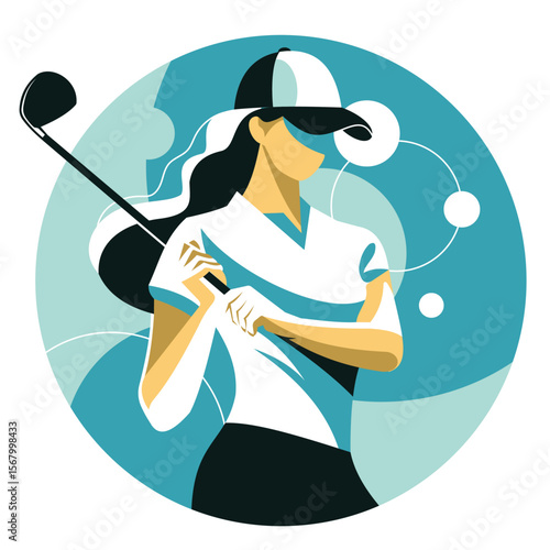 Modern Vector Illustration of Female Golfer in Action