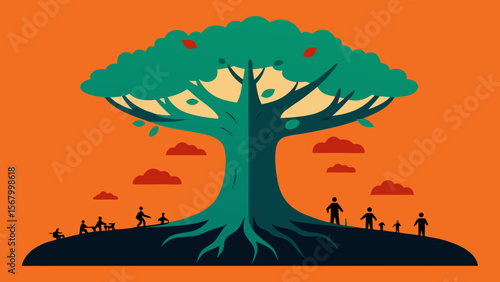 Illustration of a Massive Ancient Tree That Has Witnessed Ages