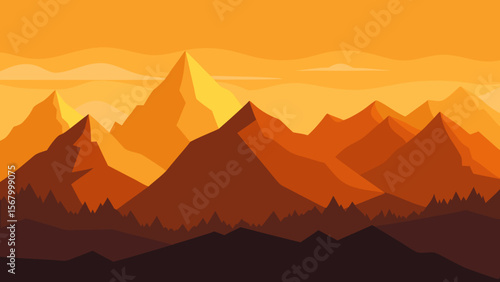 Panoramic View of a Mountain Range at Golden Hour Stunning Landscape