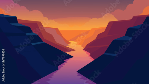 Scene of a River Flowing Through a Deep Canyon Majestic Nature View