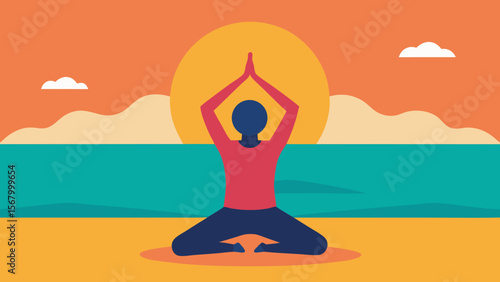Serene Vector Person Practicing Yoga on Beach Meditation