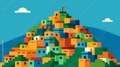 Sprawling Colorful Favela Built on Steep Hill Urban Landscape