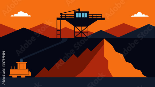 Stark Massive Open Cast Coal Mine Industrial Illustration