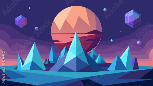 Stylized Crystalline Formations Landscape Geometric Abstract Fantasy Art