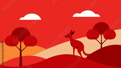 Stylized Australian Outback Landscape Wildlife Nature Travel Art