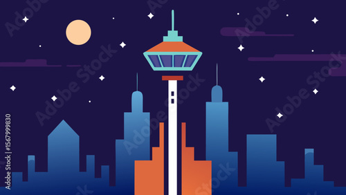 Stylized Space Elevator Ascending Vector Sci Fi Technology Art