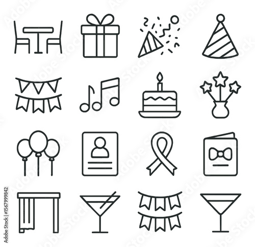 Party celebration collection, festive occasion symbols. event and gathering icon set