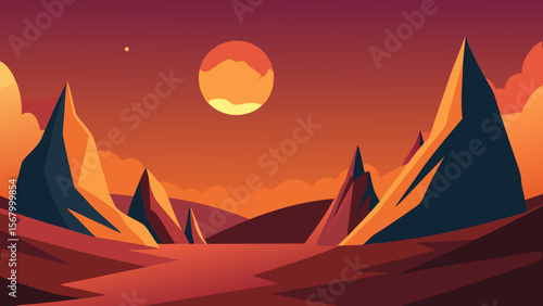 Sunset Scene Rocky Alien Planet Two Suns Fantasy Sci Fi Art