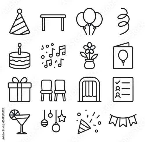 Party elements collection, celebration icons set. festive and event design pack