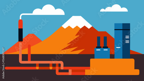 Geothermal Power Plant Vector Illustration Renewable Green Energy Technology