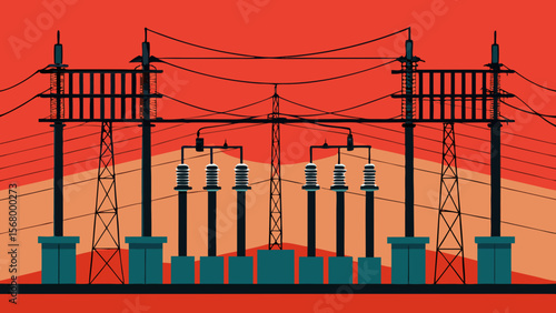 Complex Sprawling Electrical Grid Vector Illustration Energy Power Network