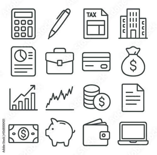 Financial icons collection, money and banking symbols. economic management set