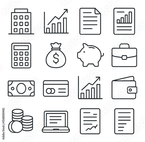 Finance and investment collection, economic symbols. business and money management set