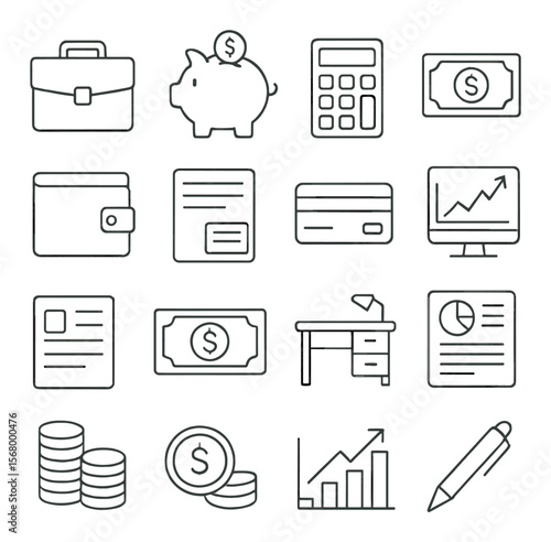 Financial icons collection, finance symbols set. money and banking imagery