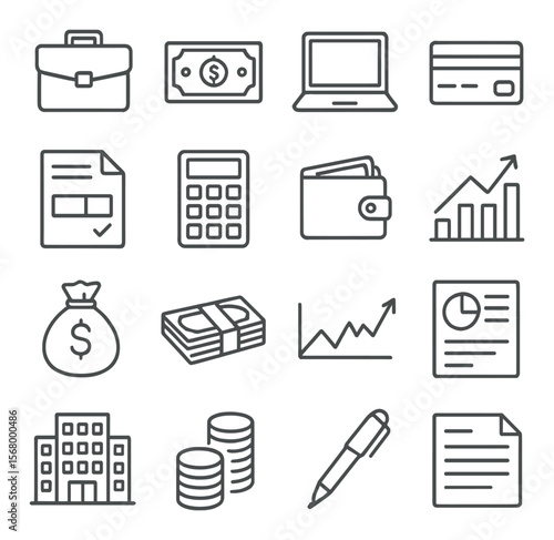 Finance icons collection, economic design symbols. banking and money management set