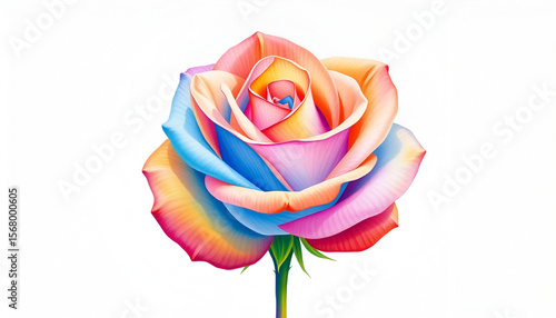 Wallpaper Mural Beautiful Multi-Colored Rainbow Rose Flower Isolated on White Background Torontodigital.ca