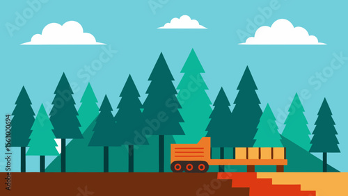 A Vector Illustration Of A Sprawling Timber Logging Operation In A Large Forest