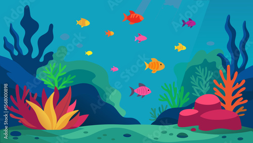 A Vibrant Scene Of A Coral Reef As Viewed From Underwater With Sunlight Beams