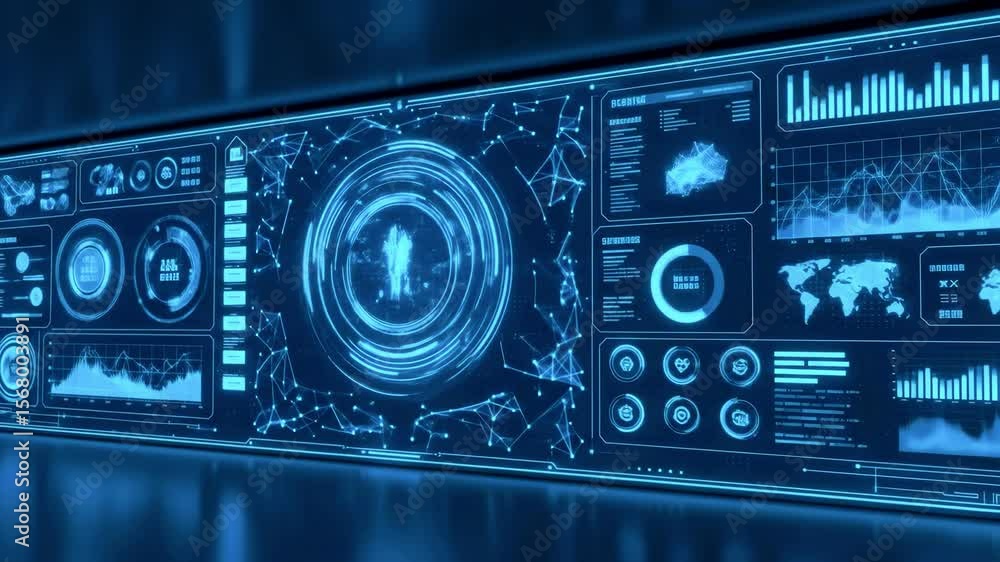 Futuristic digital dashboard displaying global data analytics and visualizations in a tech environment Futuristic digital dashboard displaying global data analytics and visualizations in a tech environment