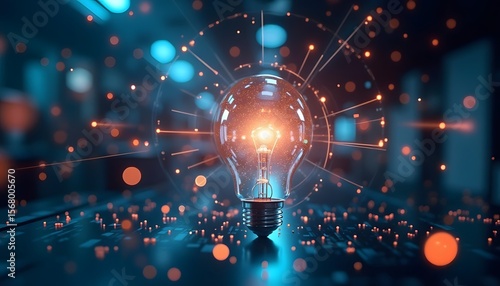 Wallpaper Mural Brilliant Idea: Glowing Lightbulb with Digital Connections Torontodigital.ca