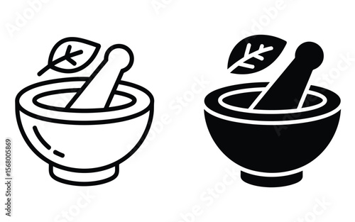 A minimalist icon design showing two versions of a mortar and pestle symbol