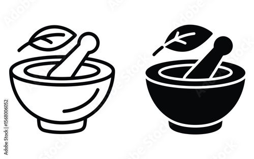 A minimalist icon design showing two versions of a mortar and pestle symbol