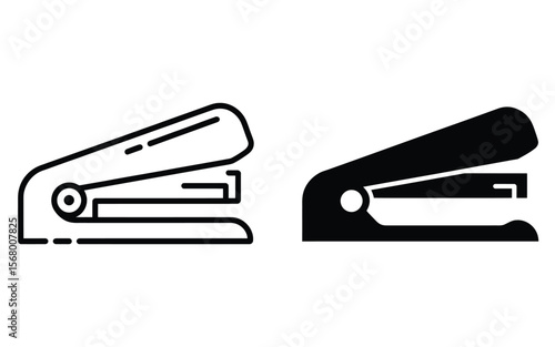 A minimalist icon design showing two versions of a stapler