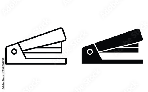 A minimalist icon design showing two versions of a stapler