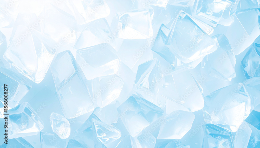 Naklejka premium 透明感のある氷の背景 – 青い光に照らされた冬のラグジュアリーテクスチャ Smooth Clear Ice Background with Soft Blue Lighting – Luxury Winter Texture