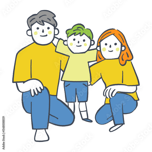 肩を組む親子　ストックイラスト素材
