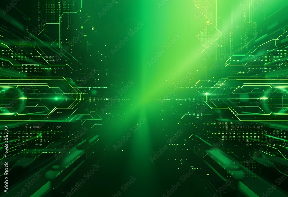 Obraz premium Elegant Abstract Emerald Green Layers with Digital Matrix Patterns