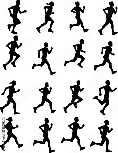 Running Silhouettes Set 16 Track and Field Vector Icons