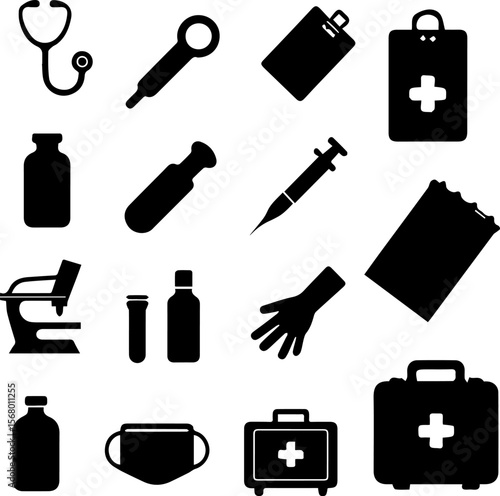 Medical Tools Silhouettes Set 14 Healthcare Equipment Vector Icons
