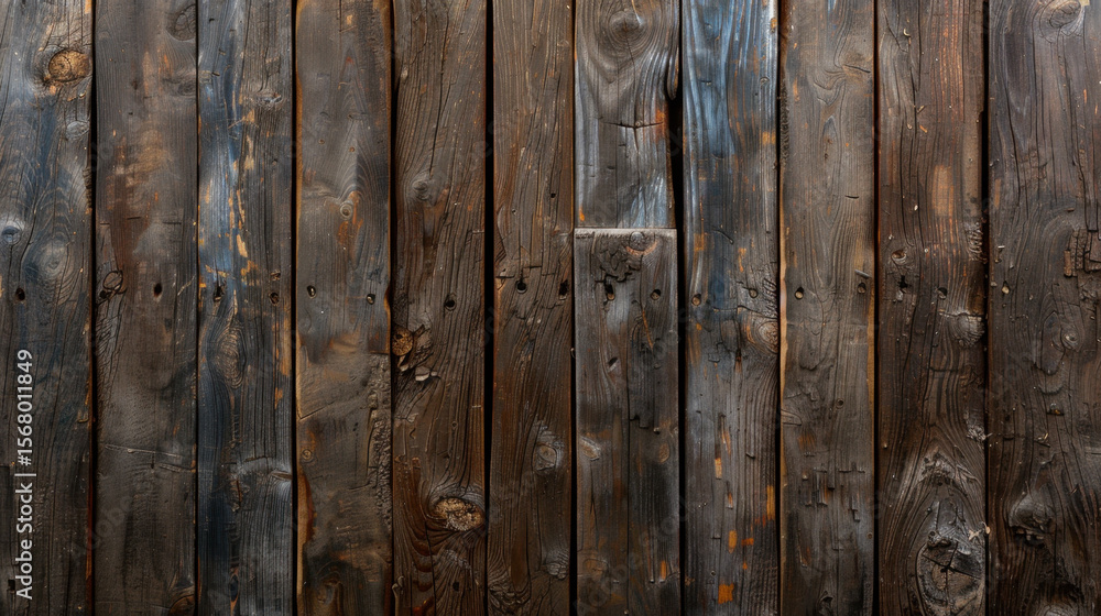 Naklejka premium Discolored wood backdrop with brushstroke remnants creates rustic and textured appearance, perfect for various design projects and backgrounds. rich tones add warmth and character