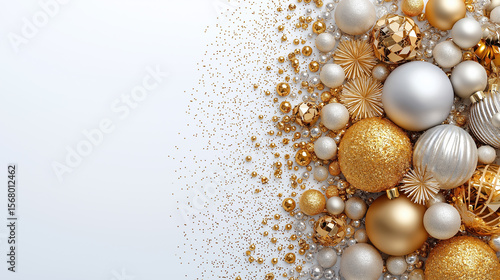 Festive arrangement of gold and silver ornaments for celebration