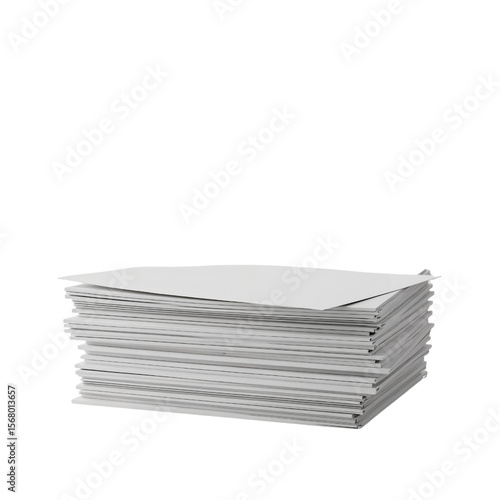 Stack of blank white paper sheets isolates on a transparent background