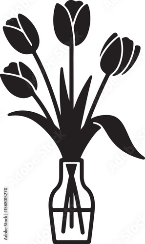 vector illustration of a plant in a vase , tulip