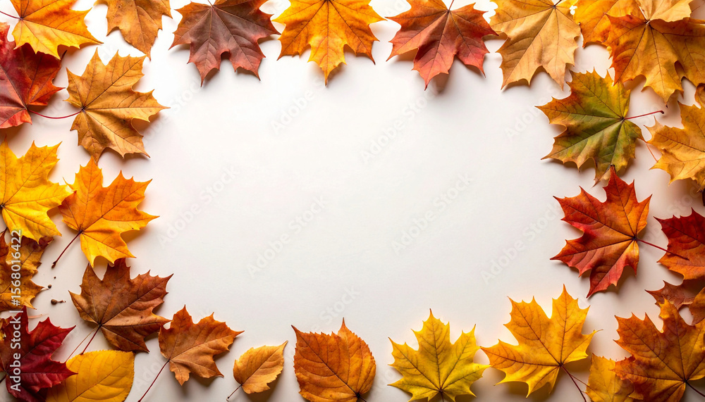 Fototapeta premium Autumn leaves frame, Generated image