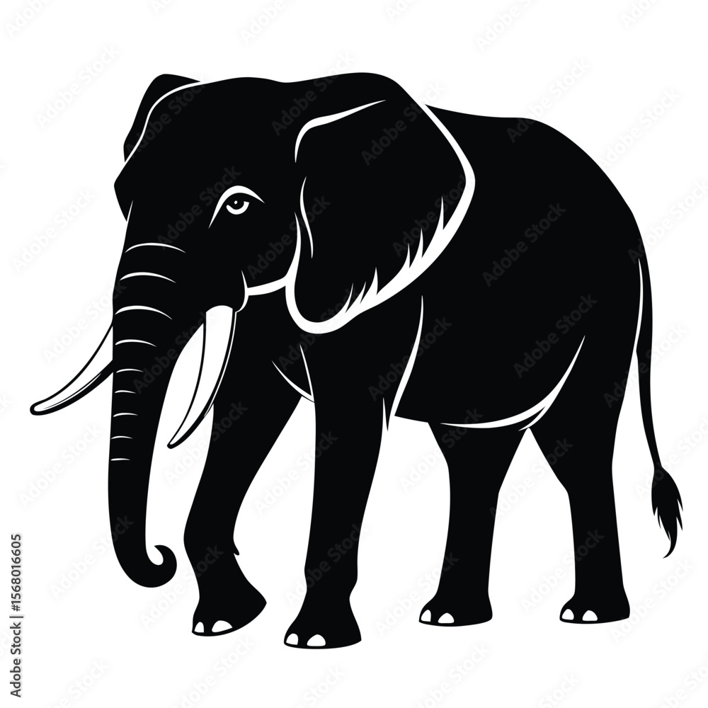 Fototapeta premium Majestic Elephant Silhouette Vector – Walking Pose with Trunk and Large Ears, 