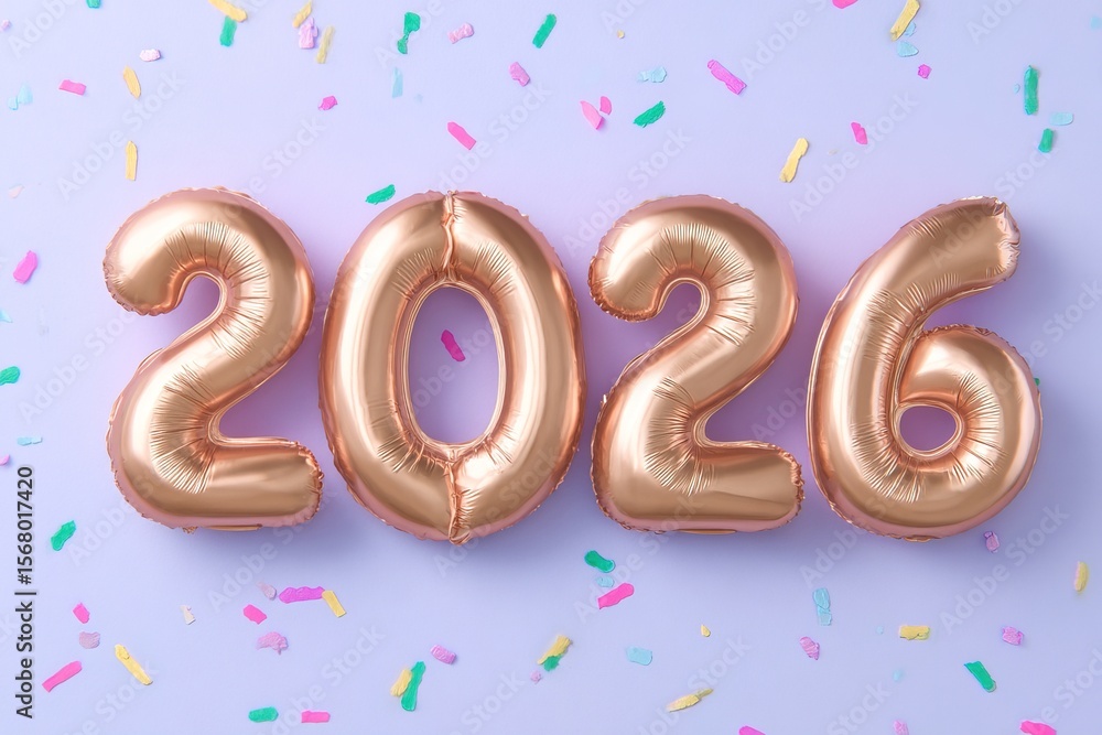 Celebrate new beginnings with 2026 balloons and colorful confetti! Celebrate new beginnings with 2026 balloons and colorful confetti!